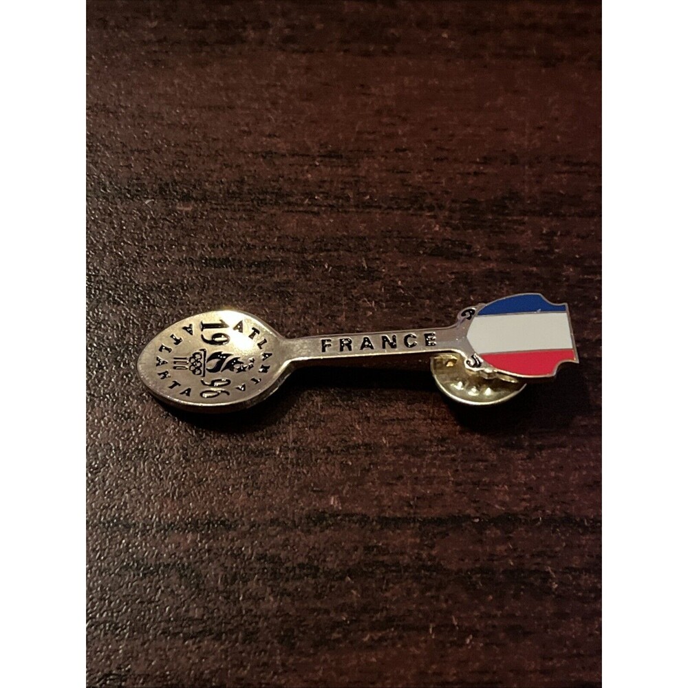Vintage 1996 Atlanta Olympics France Silver-Toned Spoon Lapel Hat Pin